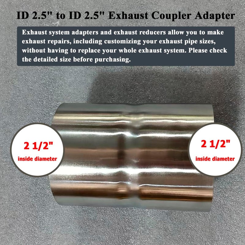eLifecenter ID 2-1/2" to ID 2-1/2" Exhaust Coupler Stainless Steel Exhaust Adapter Fit for OD 2.5" Pipes - Image 3